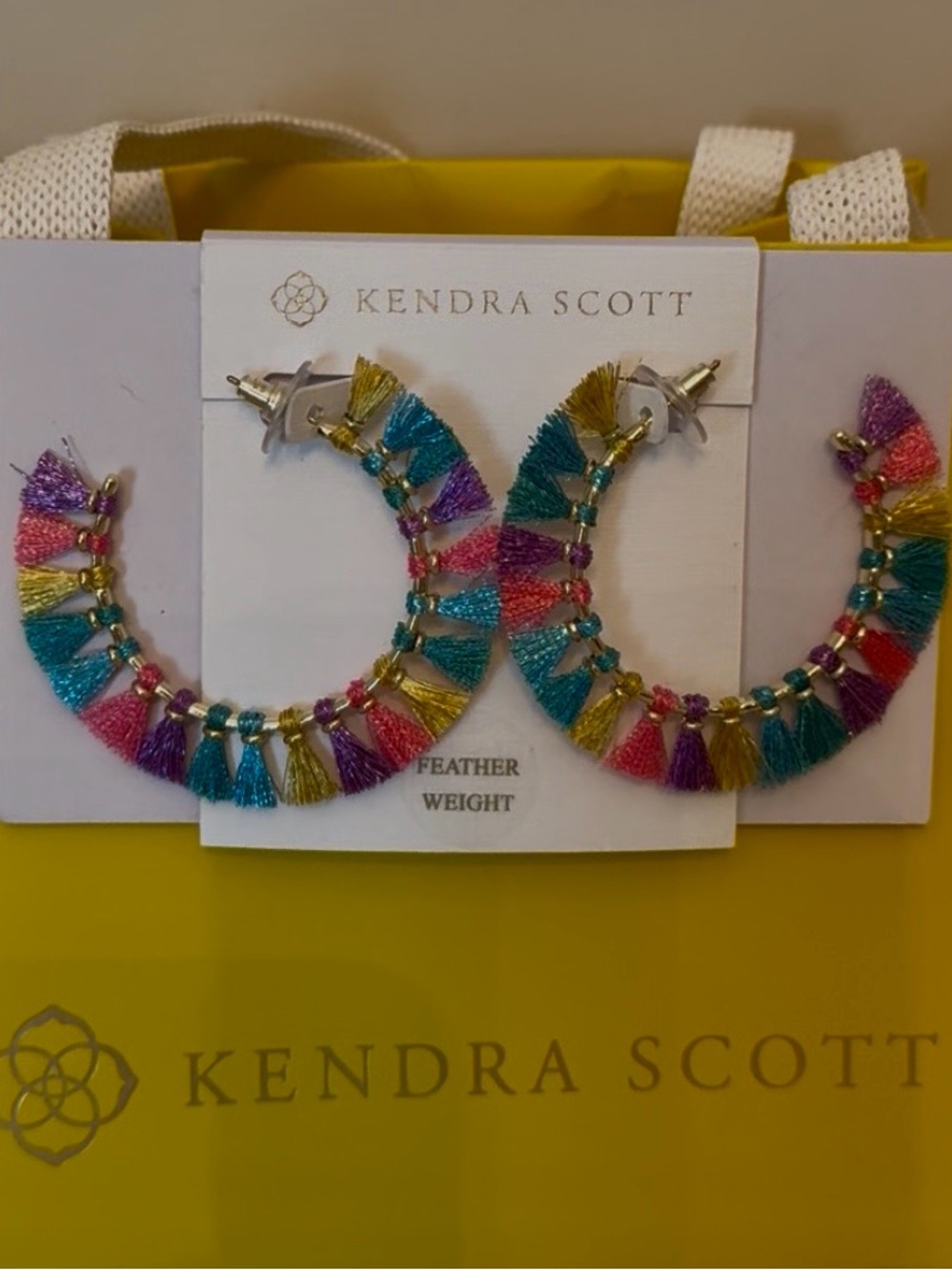 Kendra Scott Masie Rainbow (Teal Pink Purple Gold) Tassel Hoop Earrings
